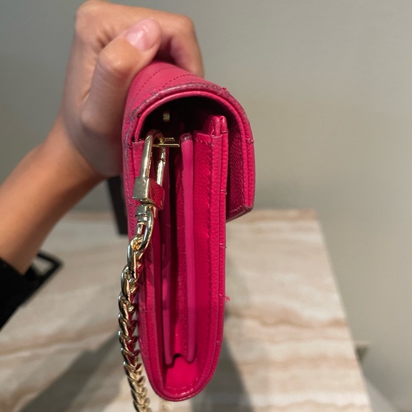 ❌SOLD❌AUTHENTIC YSL Saint Laurent Leather Wallet on Chain WOC Hot Pink Crossbody - Picture 8 of 9